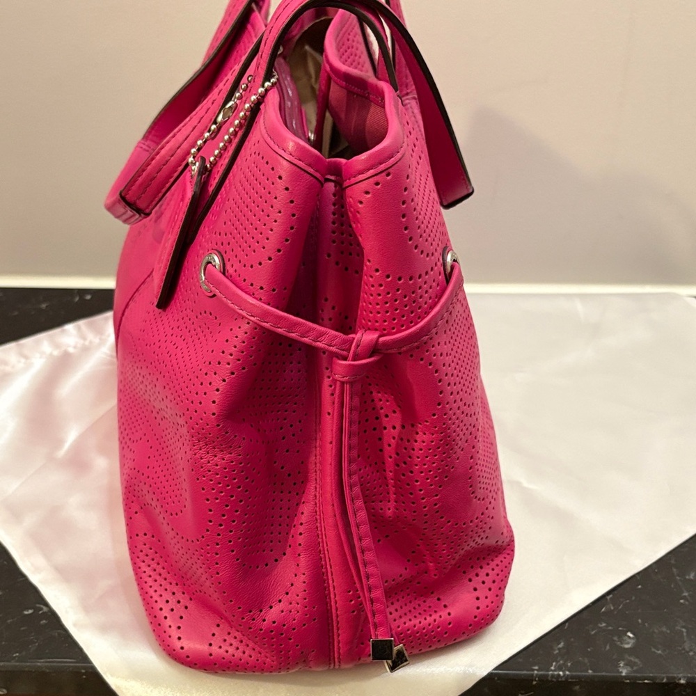 Coach Pink Signature Stripe Perforated Carryall - Picture 5 of 14